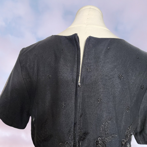 Vtg 90s CDC Black High Waist Maxi Summer Whimsi Goth Mesh Layer Lace Dress Sz 10 - Picture 6 of 7